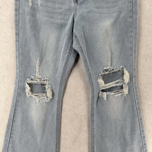 Indigo Rein High Rise Flare Leg Curvy Jeans Womens 15 Stretch Denim Blue Ripped - Picture 5 of 14